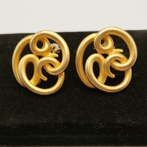GIVENCHY Paris New York VINTAGE 1980'S MATTE Gold Swirl Clip Earrings GVC
